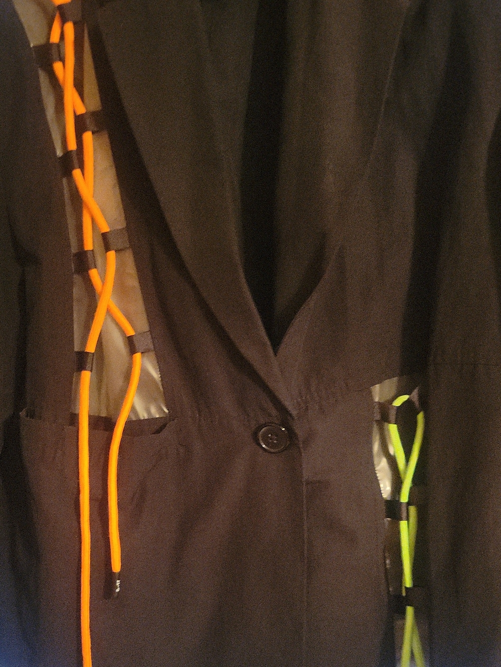 Womens Black Blazer with Orange and Lime And Yellow Accent Cords - Picture 6 of 9